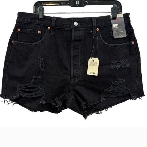 NWT LEVI'S 501 Distressed 5 Pocket High Rise Black Shorts Size 28 - Picture 4 of 10